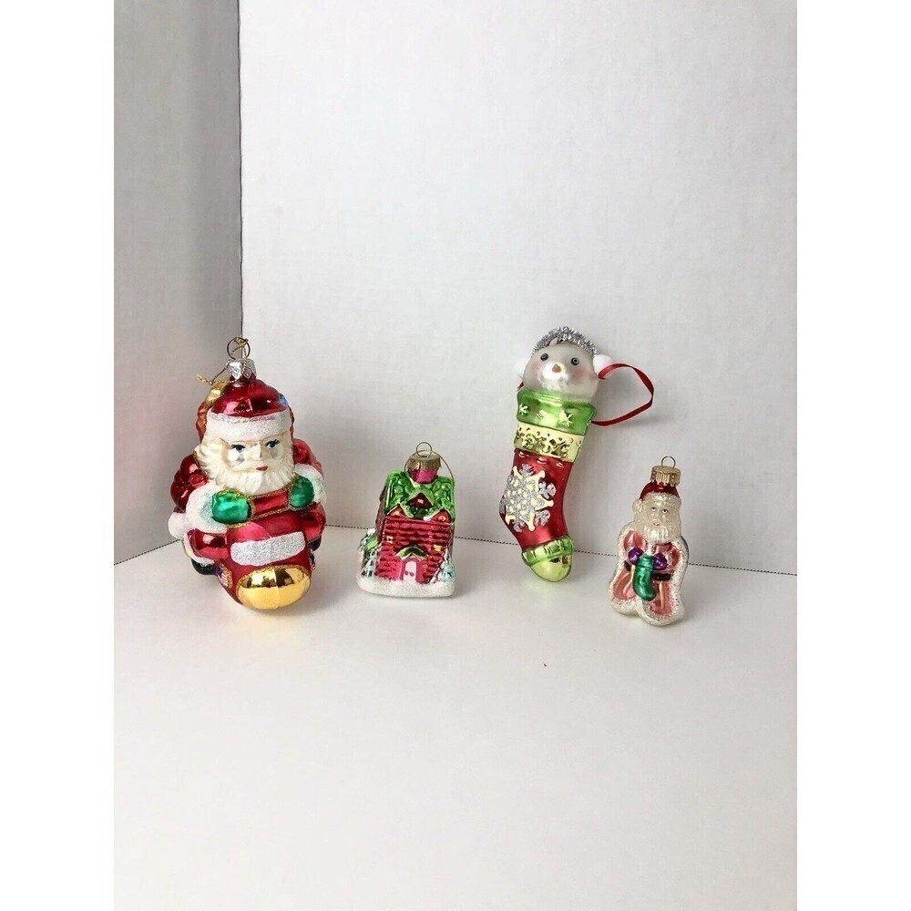 Lot of 4 Vintage Hand Blown Glass Christmas Tree Ornament Snowmen Collectibles